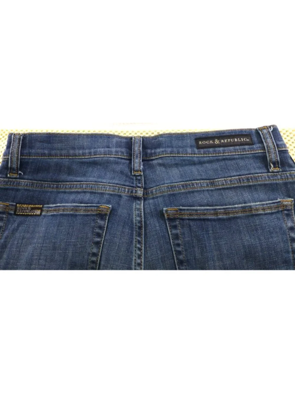 Rock & Republic Womens Blue Jeans W/ Rhinestone Side Stripes 34" Waist 30" Insea - Picture 14 of 15